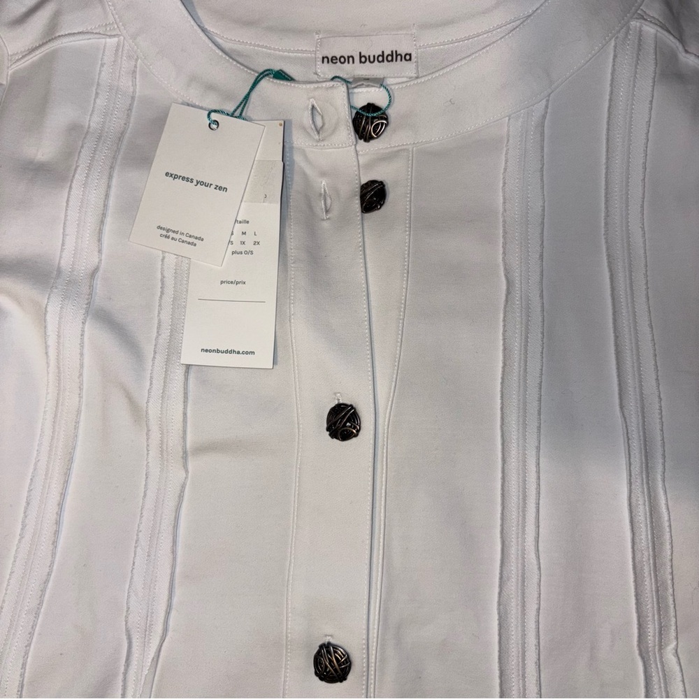 Neon Buddha White Jacket with Stretch, Relaxed Fit, Long Sleeves, NWT - Picture 5 of 7